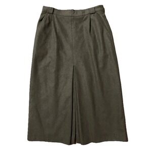 VTG Lodenfrey Skirt Womens 10 Green Midi Wool Blend Pleated Winter Lined Pockets